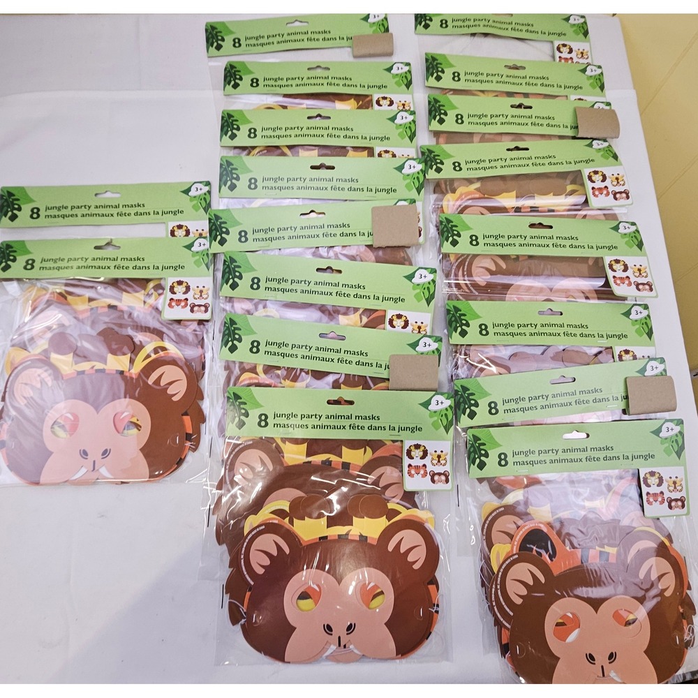 18 Packs Jungle Party Animal Masks Safari Lion Tiger Giraffe Monkey 144‎ Total